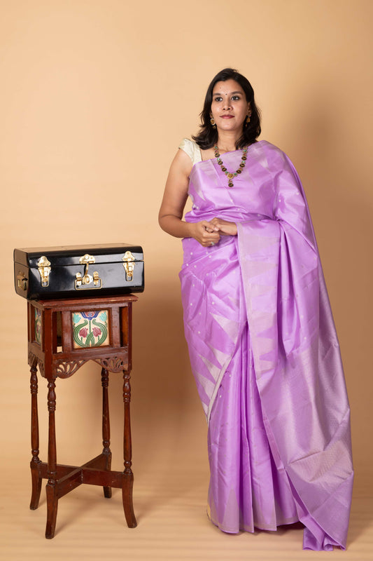 Lavender temple border pure soft silk saree