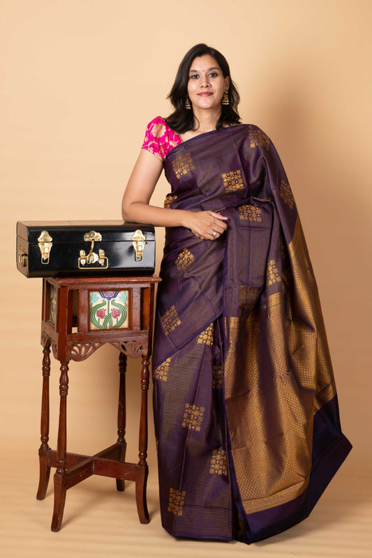 Grape purple pure silk saree