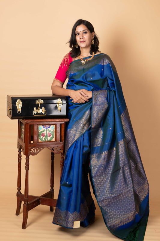 Peacock blue turning silk saree