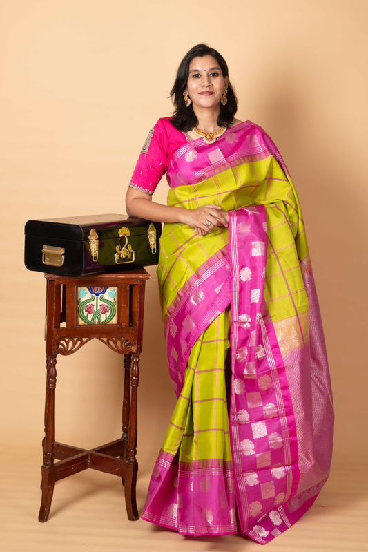 Green retta pettu pure silk saree