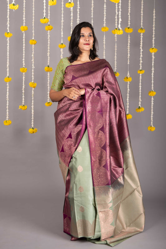 Green and purple silk saree