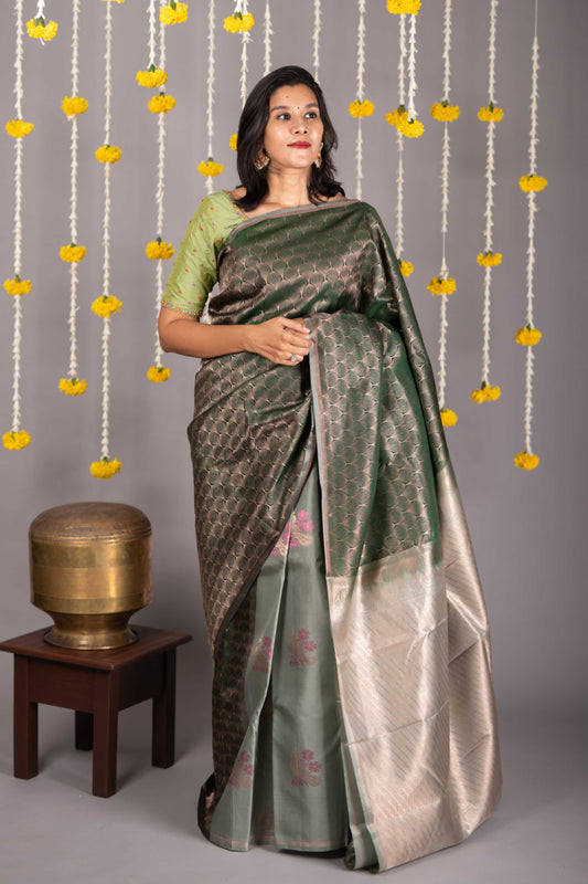 Moss Green Pure Silk Saree