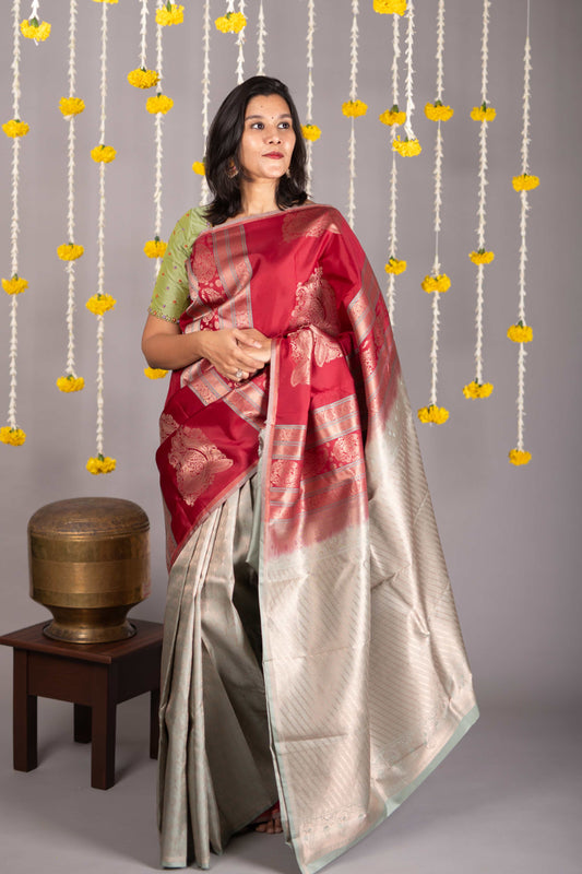 Red multicolor pure silk saree