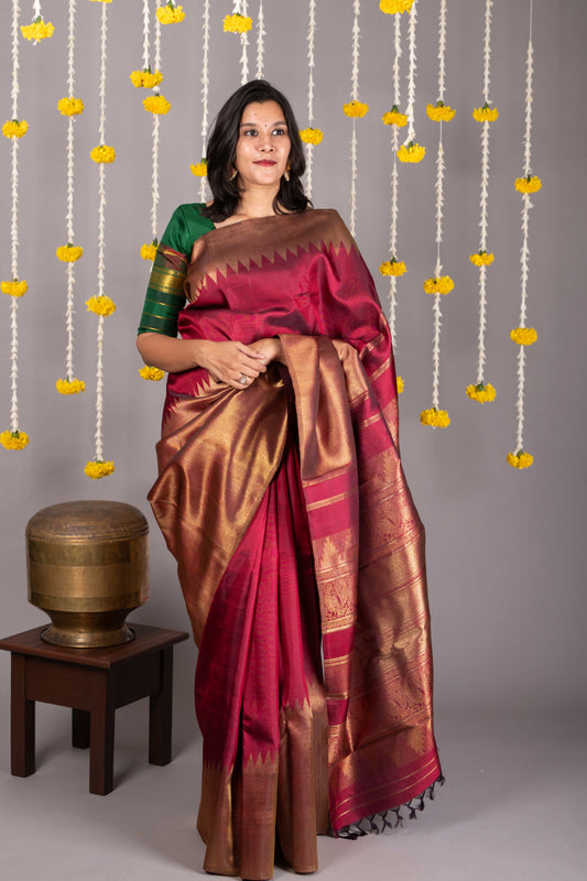 Maroon and Gold Saree