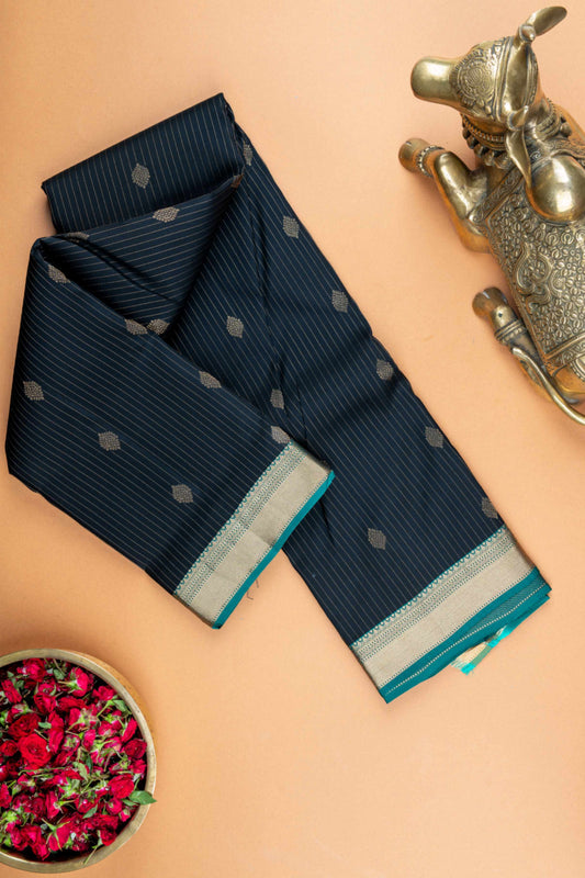 Black and teal green pure touch silk saree