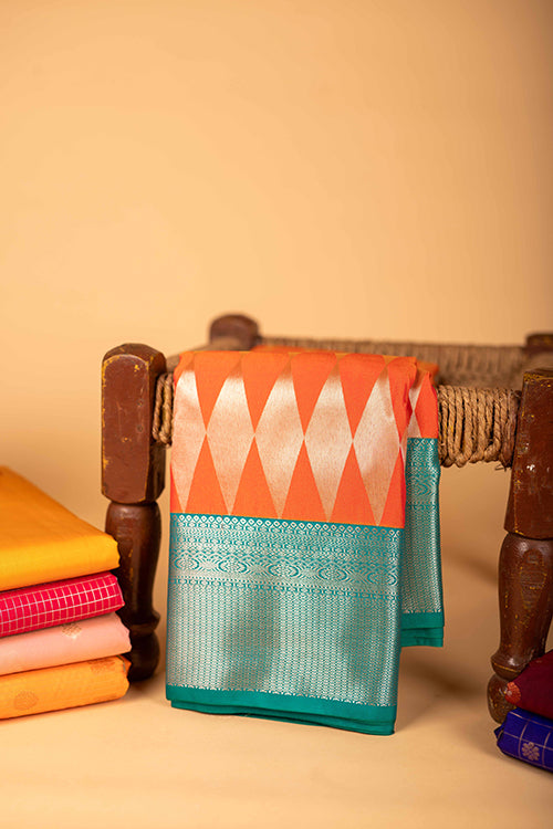 Orange semi soft silk saree