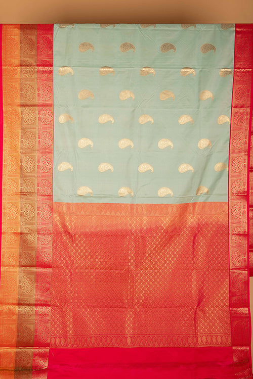 Pastel Blue Small Border Semi Soft Silk Saree