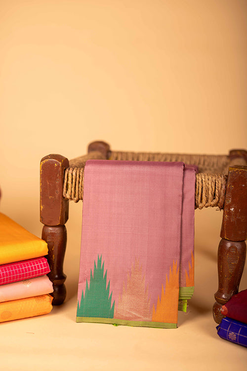 Pastel chocolate temple border silk saree