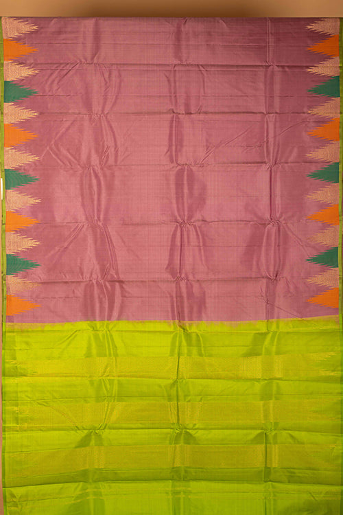 Pastel chocolate temple border silk saree