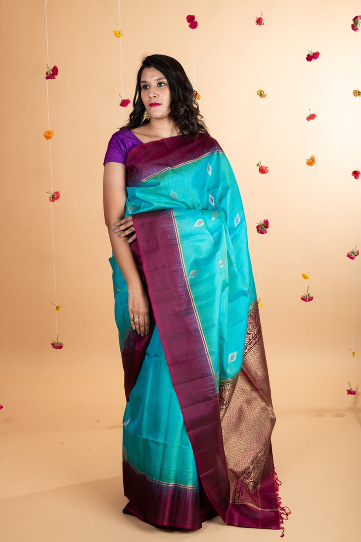 Turquoise soft silk saree