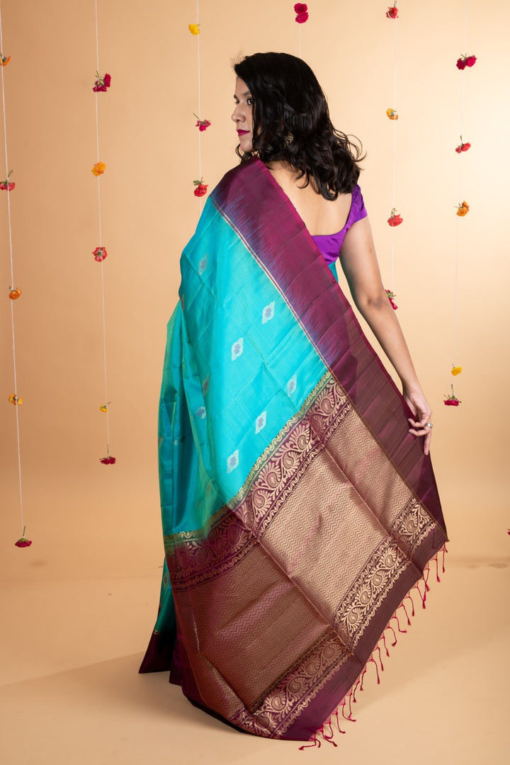 Turquoise soft silk saree