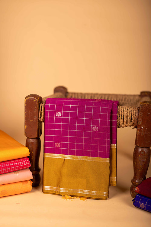 Purple Checks Traditional Semi Silk Saree
