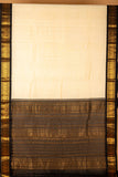 Beige and black silk cotton saree