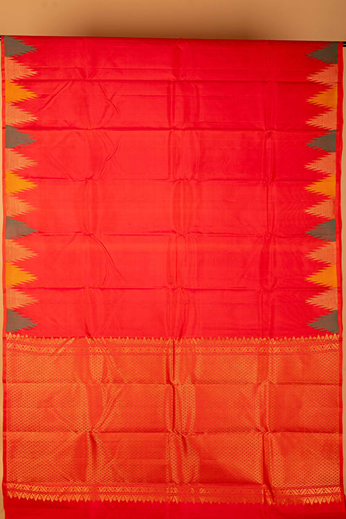 Tomato red temple border silk saree