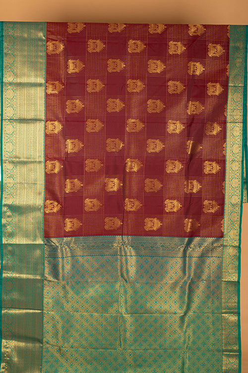 Maroon and Green Semi Silk Saree