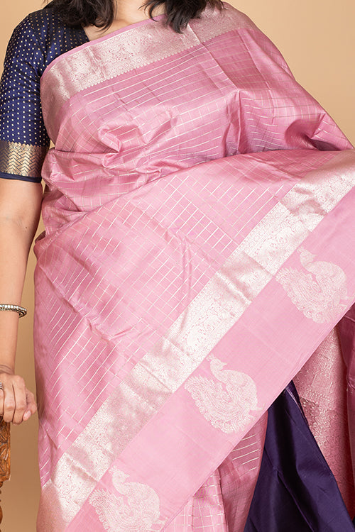 Navy Blue and Pink Silk Saree