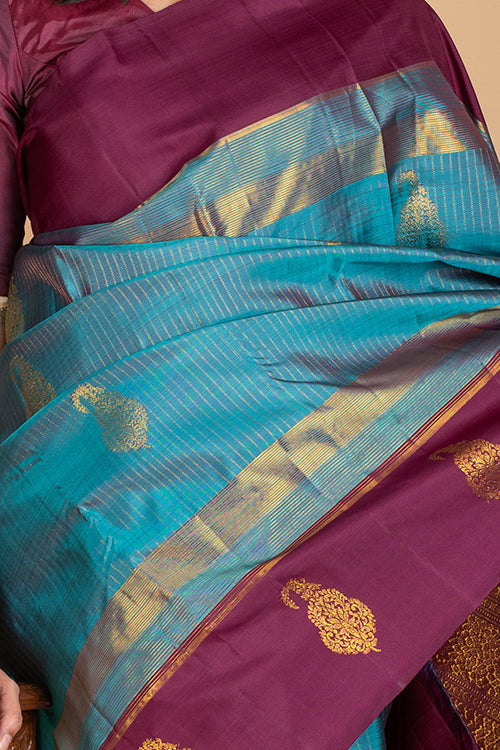 Peacock blue kanjivaram silk saree