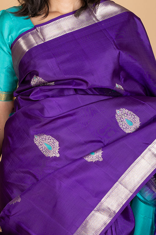 Purple with silver kanjivaram silk saree