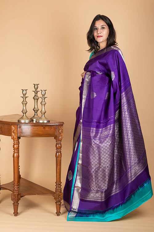 Purple with silver kanjivaram silk saree