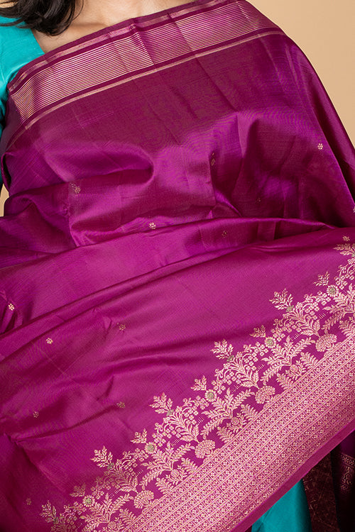 Brinjal purple and green pure silk saree