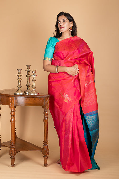 French rose kanjivaram silk saree