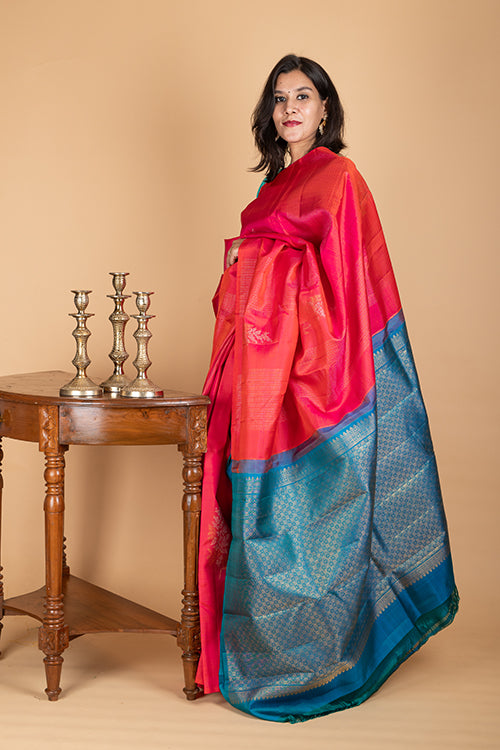 French rose kanjivaram silk saree