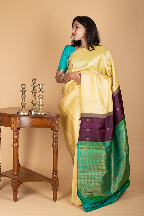 Off White Traditional Kanchipuram Silk Saree