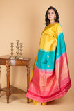 Yellow and Pink Kanchipuram Silk Saree