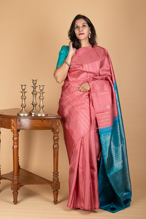 Peachish Pink Silk Saree