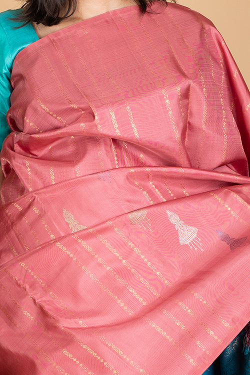 Peachish Pink Silk Saree