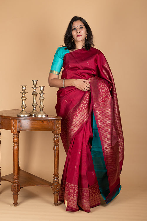 Maroon and Green Combination Silk Saree