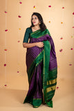 Purple and green pure silk saree