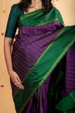 Purple and green pure silk saree