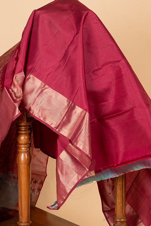 Grey and maroon combination saree