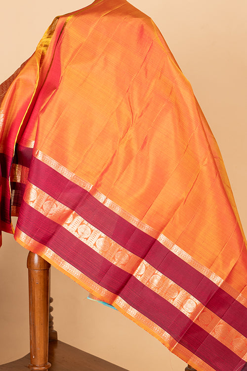 Mustard and purple silk saree