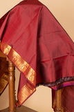 Maroon and gold pure silk saree