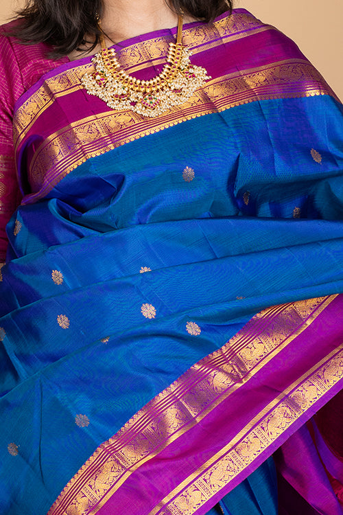 Blue retta pettu pure silk saree