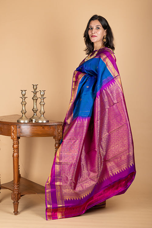 Blue retta pettu pure silk saree