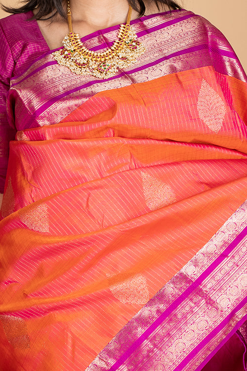 Orange and Magenta Pure Silk Saree