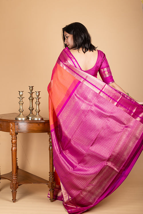Orange and Magenta Pure Silk Saree