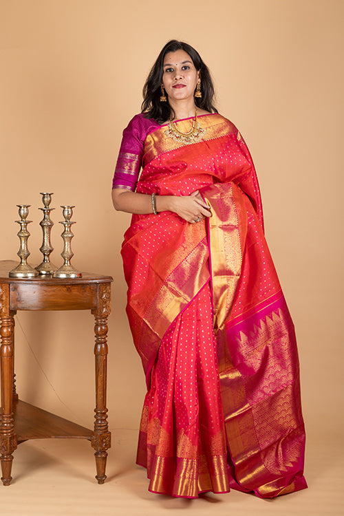 Orange Ayiram Butta Silk Saree