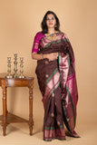 Brown and Pink Silk Saree