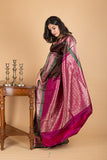 Brown and Pink Silk Saree