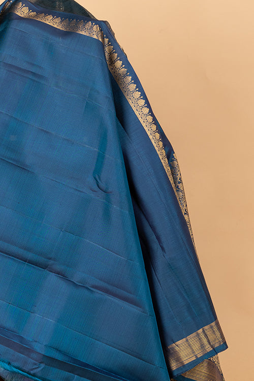 Peacock blue turning border silk saree