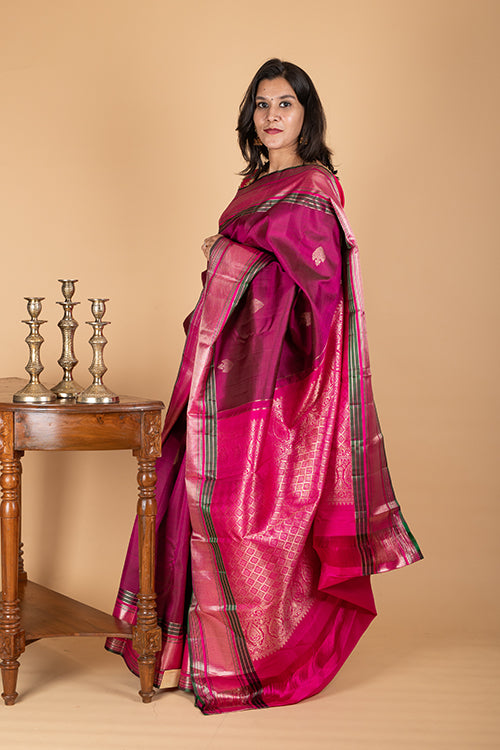 Purplish Wine Kanchi Silk Saree