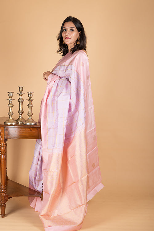 Pastel lilac borderless pure silk saree