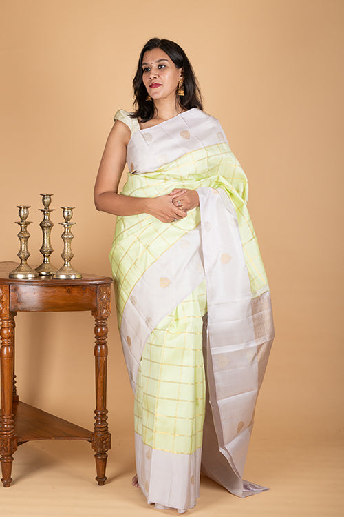 Pastel pine green soft silk saree