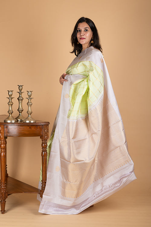 Pastel pine green soft silk saree