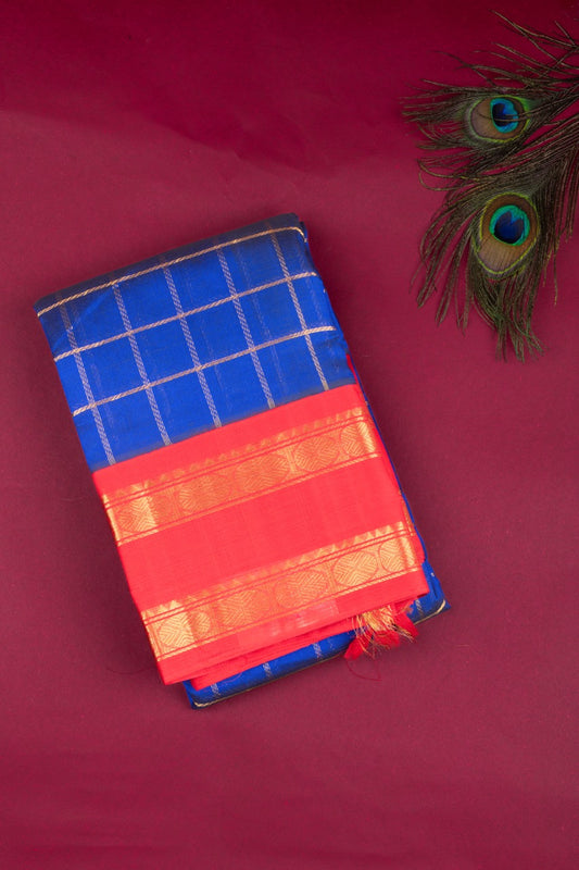 MS Blue and Red pure kanchi sico saree