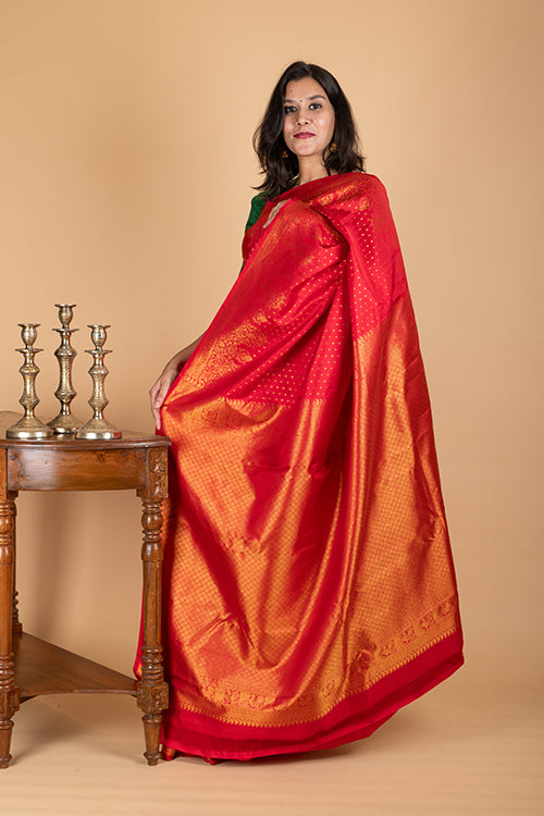 Red Turning weave silk saree